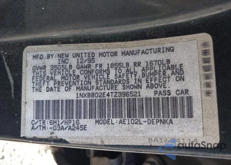 1996 Toyota Corolla Dx z USA, uszkodzony, nr VIN 1NXBB02E4TZ396521